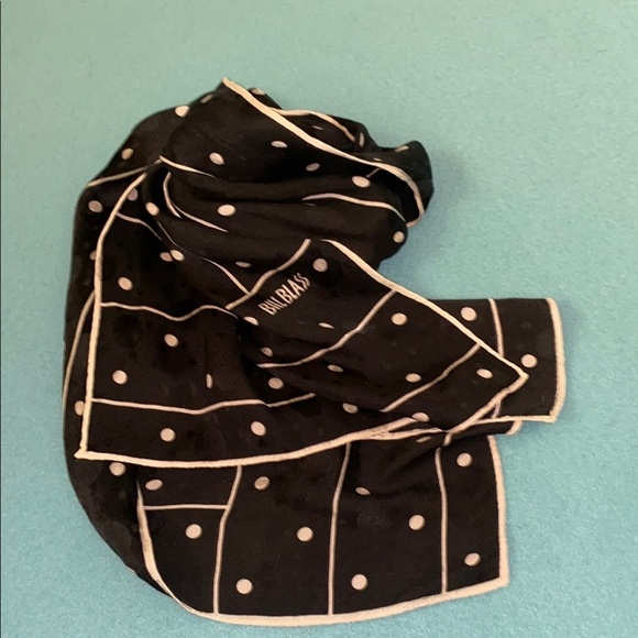BILL BLASS vintage silk polka dot scarf black white 10” X 56” size OSFA - Picture 2 of 7